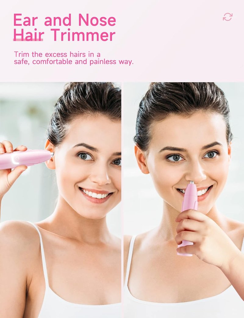Rechargeable Ear and Nose Hair Trimmer - Professional Painless Eyebrow & Facial Hair Trimmer for Men & Women | Powerful Dual-Edge Blades, Pink