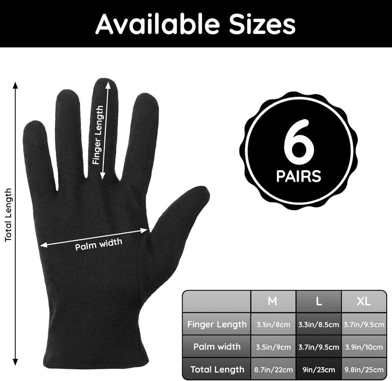 Segbeauty Black Cotton Gloves - 12 Counts Moisturizing Hand Care for Dry Skin | Reusable Spa Gloves