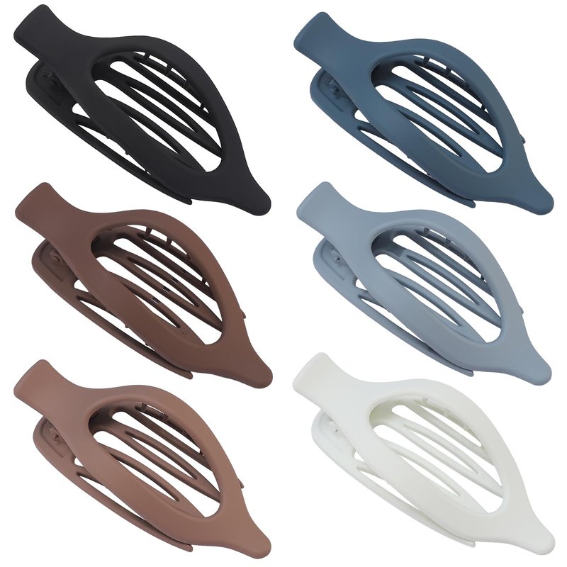 CHANDAT Flat Hair Clip 6 pcs Lay Down Claw Clips Hair Accessories for Women -Brown Blue