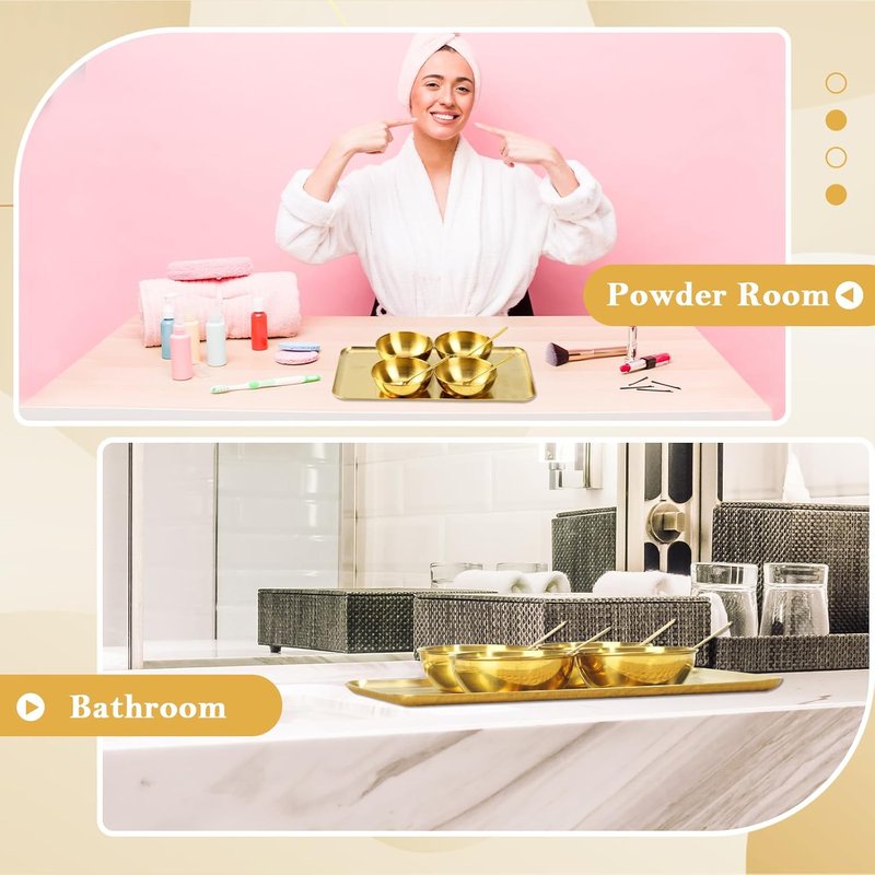 Gold Facial Supplies Set - 9 Pcs Skincare Tray with 4 Stainless Steel Mixing Bowls & Spoons | Spa Essentials for Estheticians