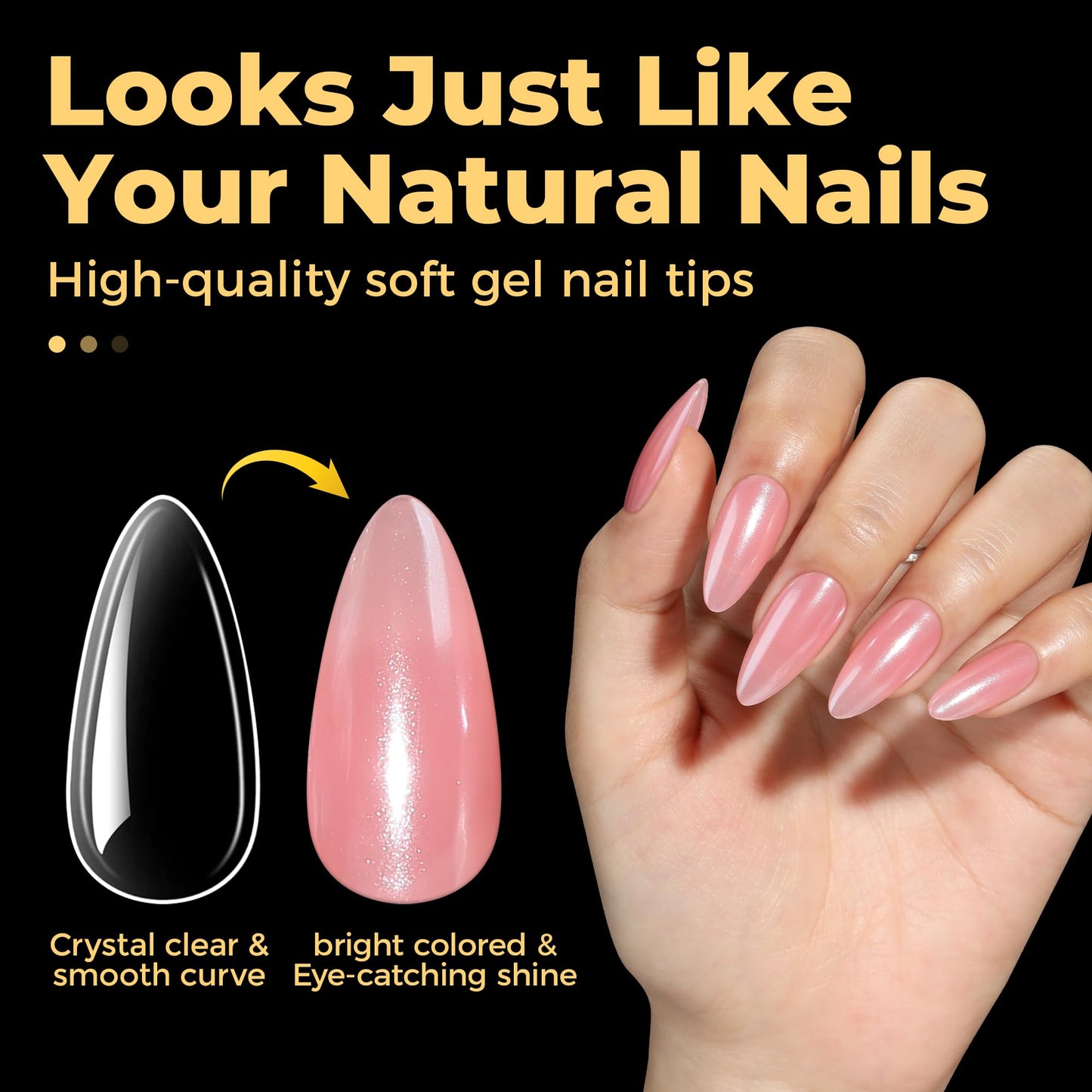 UNA GELLA Almond Fake Gel Nail Tips, 216pcs Medium Almond Pre Shaped Nails Tips for Long-Lasting Acrylic Nails, Perfect for DIY At Home French Style Nail Salon 12 Sizes
