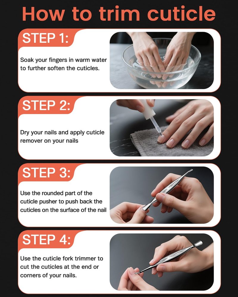 BEZOX Cuticle Pusher with Trimmer - Elegant Precision Cuticles Fork, Dual-Ended Stainless Steel Manicures and Pedicures Tool for Exquisite Nail Care - Silver