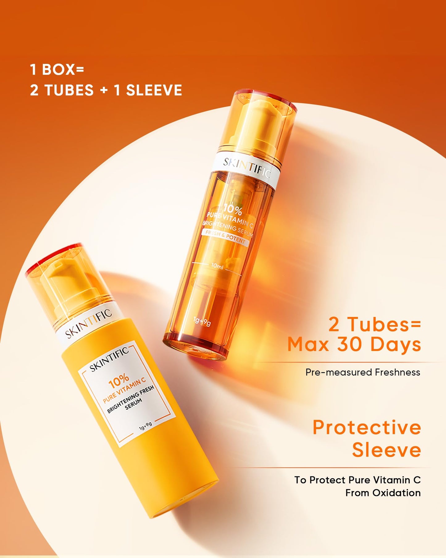 SKINTIFIC Dual-Chamber Fresh Vitamin C Brightening Serum for Face, 10% Pure Vit C Powder Serum, Dark Spot Corrector, Oxidation-Proof with UV Shield