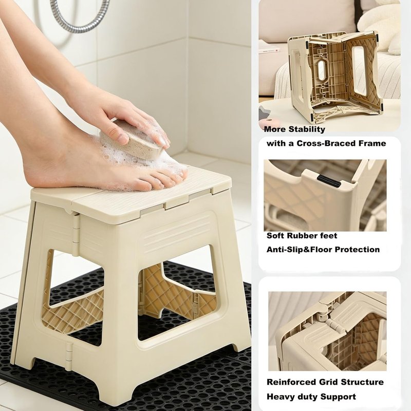 Foldable Shower Stool - Anti-Slip Foot Rest for Shaving Legs | 11.9" Height, Compact Design for Travel & Bathroom