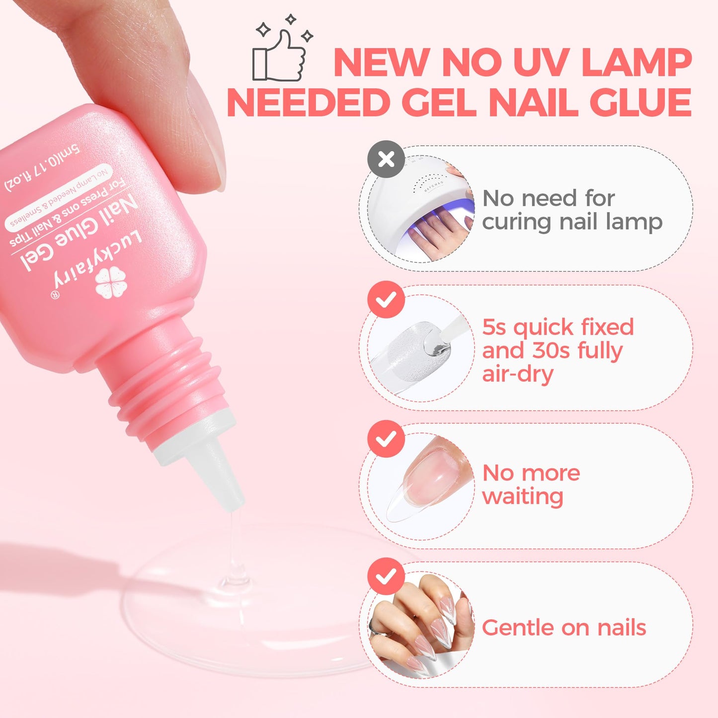 Super Strong Gel Nail Glue for Press On Nails: Upgraded No U V Lamp Needed Glue Gel, Travel-Size 5ml Air Quickly Dry for Nail Tips Fake Nails Long Lasting with Professional Salon Quality
