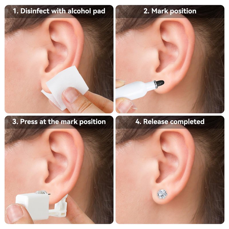 DIEWEISIMI Ear Piercing Kit - 8 Pack Disposable Ear Piercing Gun Kit with CZ Earring Studs, at Home Self Ear Piercing Gun Kit - 5MM Silver Earrings Stud