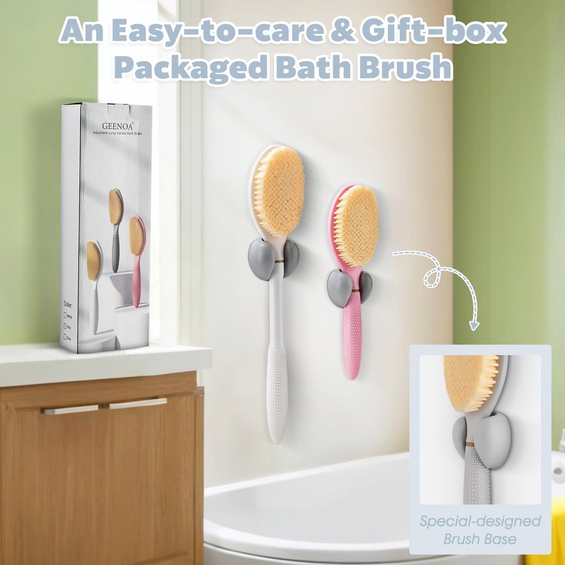 GEENOA New Back Scrubber Anti-Slip for Shower, 18.9‘’ Adjustable Shower Back Scrubber with Dual-Side Head & Soft Bristles, Extra-Long Shower Brush Bath Brush for Lathering Cleansing(White-L)