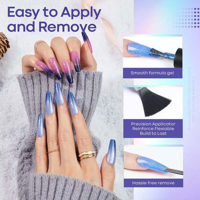 MODELONES Mood Gel Nail Polish Set Temperature Color Changing Gel Colors Collection Red Blue Glitter Gel Polish Soak Off 6 Colors Christmas Gifts New Year Holiday Salon DIY at Home