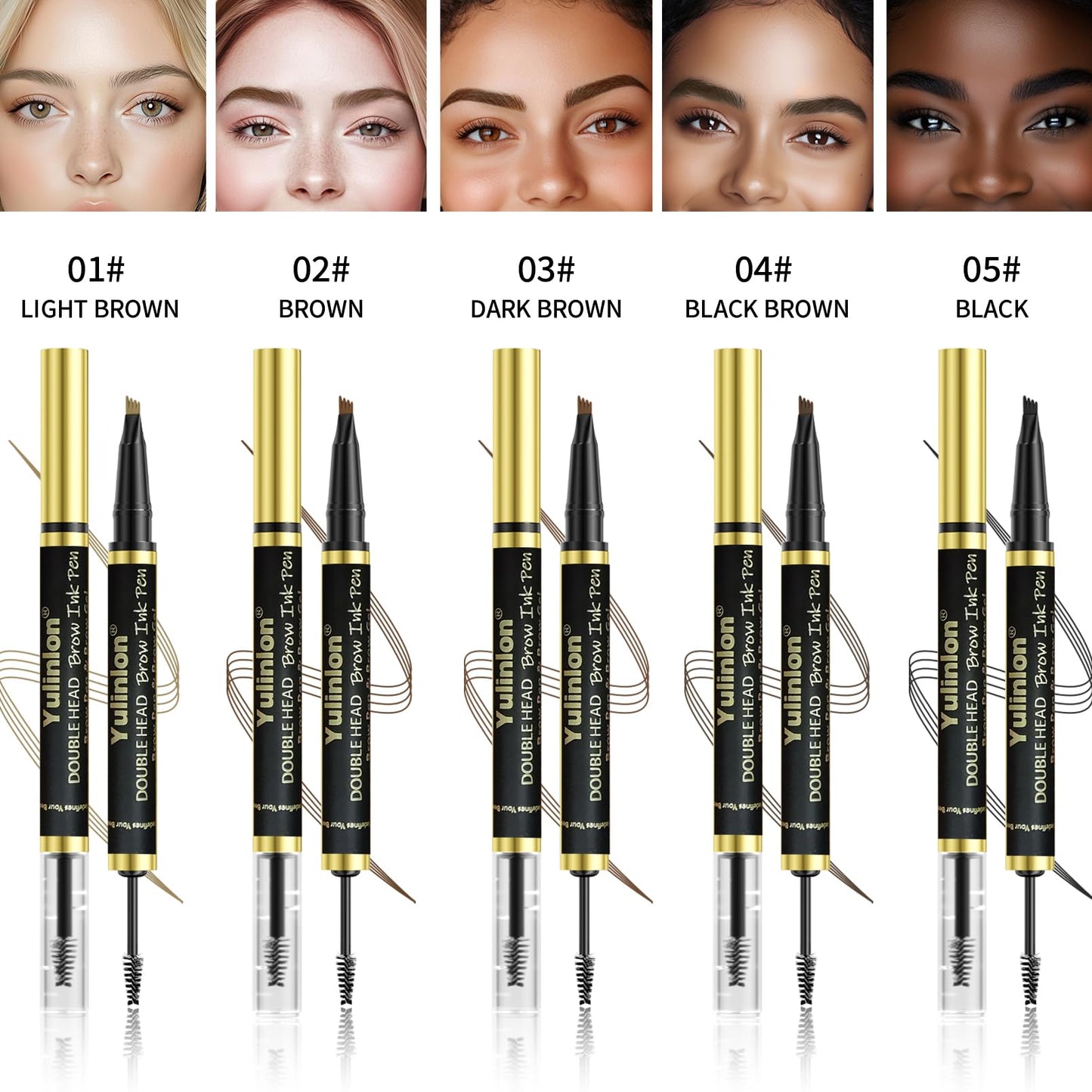 Yulinlon 2-in-1 Double Head Eyebrow Pen and Gel, Waterproof Brow Makeup with Dual-Ended Applicator (3#Dark Brown)