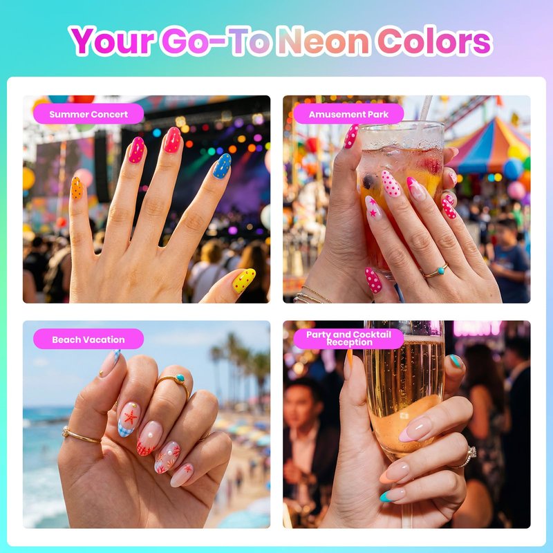 beetles Neon Gel Polish Set - Neon Summer Collection, Green Blue Purple 25 Summer Bright Colors Rainbow Gel Polish with Base Glossy Matte Top Coat UV LED Soak Of Gifts for Women 4th of July Nails