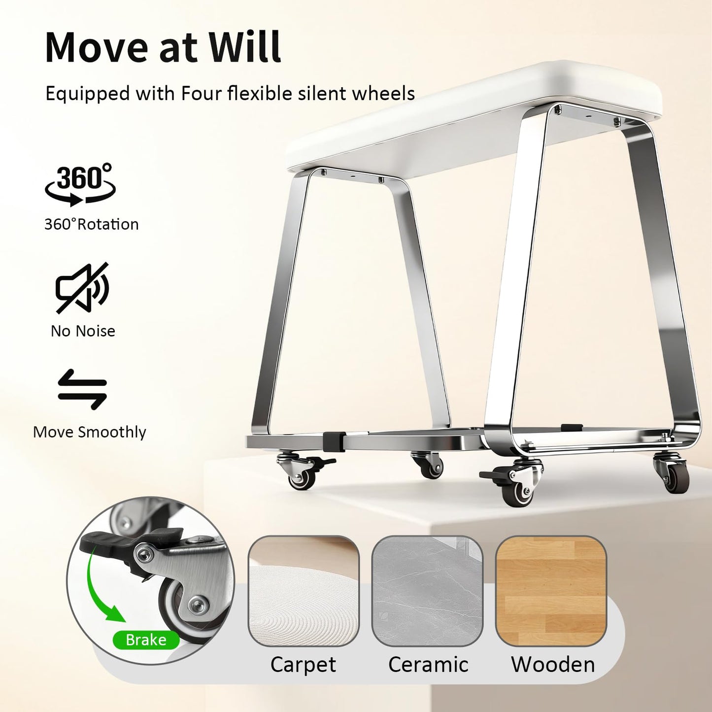 TADOPRO Pedicure Foot Rest, Pedicure Cart for Nail Art Tech Manicure Pedicure Stool Foot Stand with Wheels and Cushion Essential Tools for Spa, Salon, Massage & Home