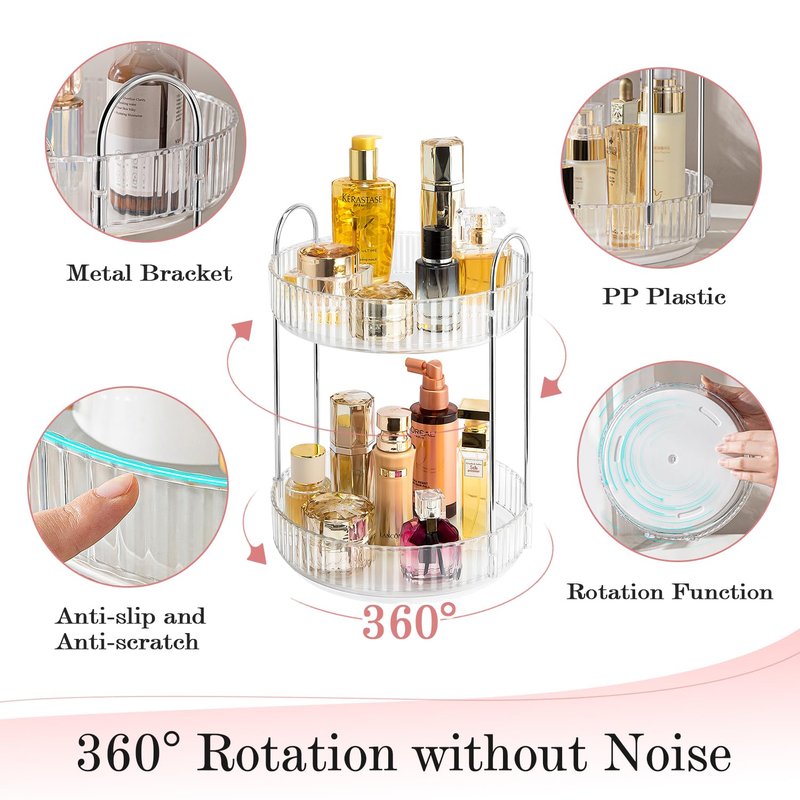 ALUYUYO Rotating Makeup Organizer, 360° Spinning Makeup Storage Holder Rack, Dresser Bathroom Organizer Countertop, Large Capacity Perfume Skincare Lipstick Organizer for Vanity.(2 Tiers, Transparent)