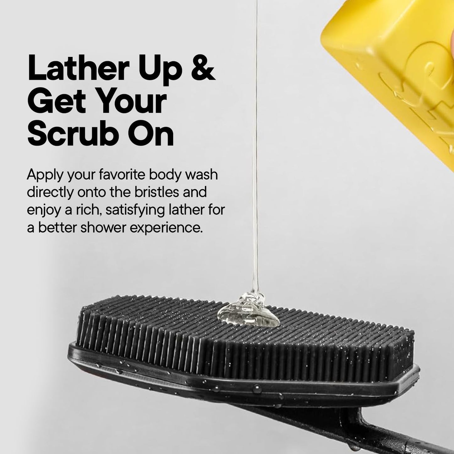 TOOLETRIES Silicone Back Scrubber for Shower Exfoliating Back Brush for Men with Long Handle, Non Slip Grip Body Washer to Clean Hard to Reach Areas, Durable Bath Accessory - Charcoal