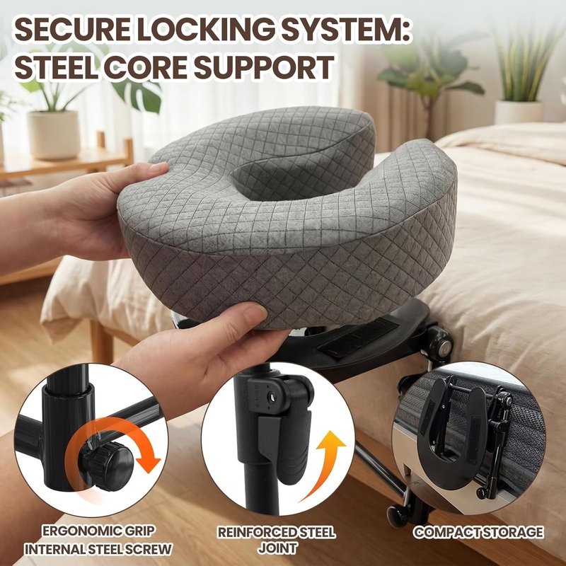 Skiennix Face Down Pillow - Heavy-Duty Steel Massage Headrest for Vitrectomy Recovery | Adjustable & Foldable Cradle