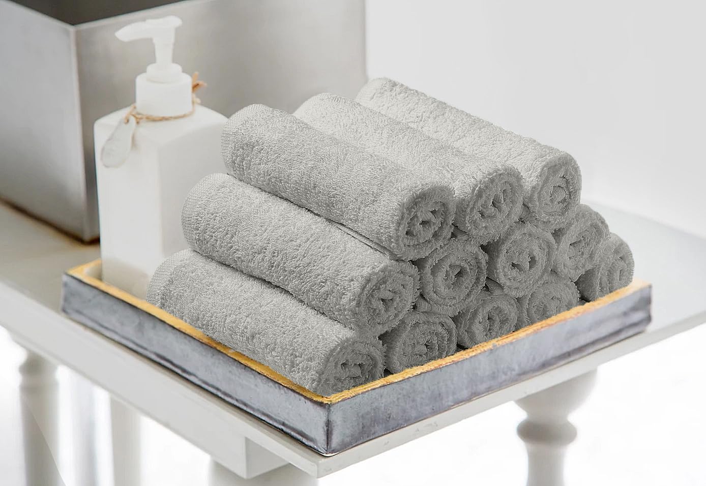 Avalon Towels Salon Towel - Silver Hand Towels Bulk Pack of 24 - 100% Cotton Absorbent Spa, Facial & Gym Towel for Working Out - 16x27 Inches (Not Bleach Proof)