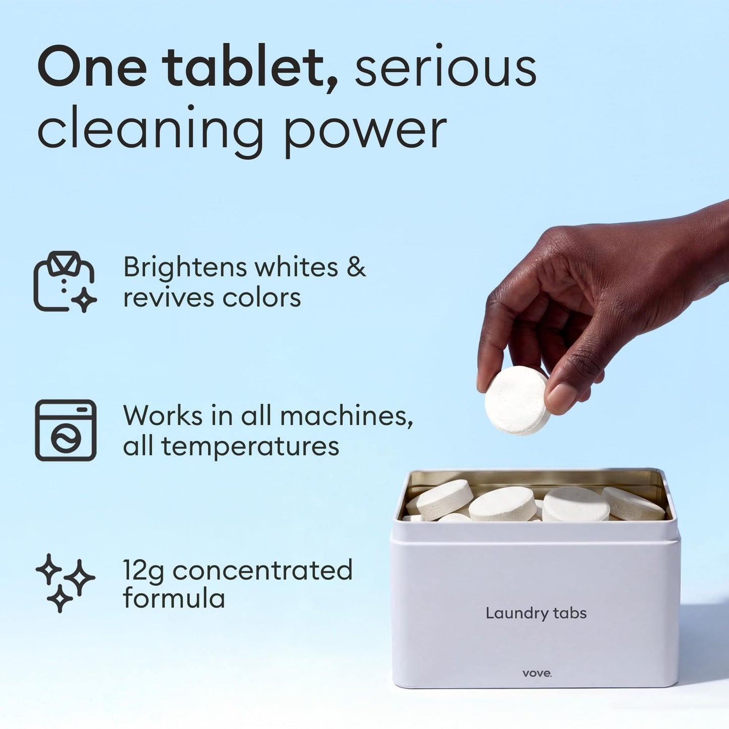 Vove Laundry Detergent Tablet Starter Set, 40 Loads with Reusable Storage Tin - Plastic-Free, PVA-Free, Zero Microplastics - Enzyme-Powered, Plant-Based, Fragrance-Free, Works in Cold Water