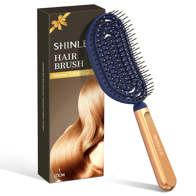 SHINLEA Speed Dry Detangler Brush - Spiral Vented Design for Wet Hair | Luxury Gold Handle & Soft Bristles
