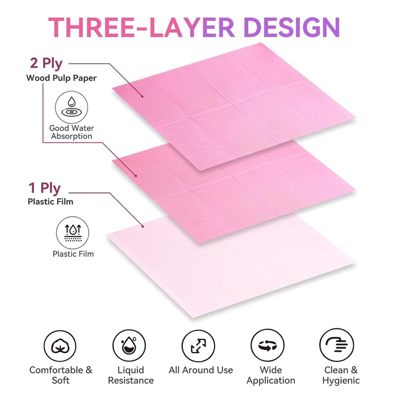 Disposable Nail Mats - 20 Pcs Foldable 3-Ply Waterproof Nail Art Practice Sheets | Pink Clean Pads for Salon Use