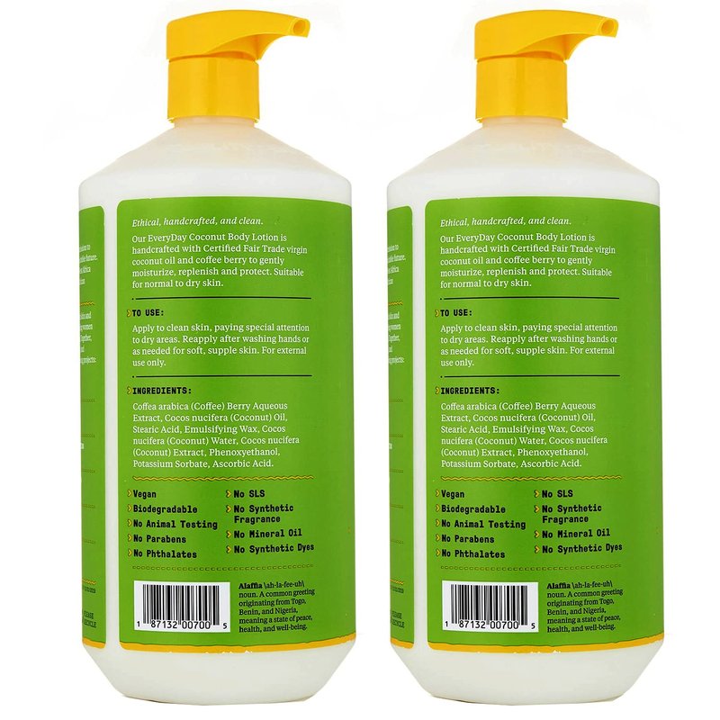 Alaffia Everyday Coconut Hydrating Body Lotion, Normal to Dry Skin, Moisturizing Oil is Support for Soft & Supple Skin, Purely Coconut, 2 Pack - 32 Fl Oz Ea