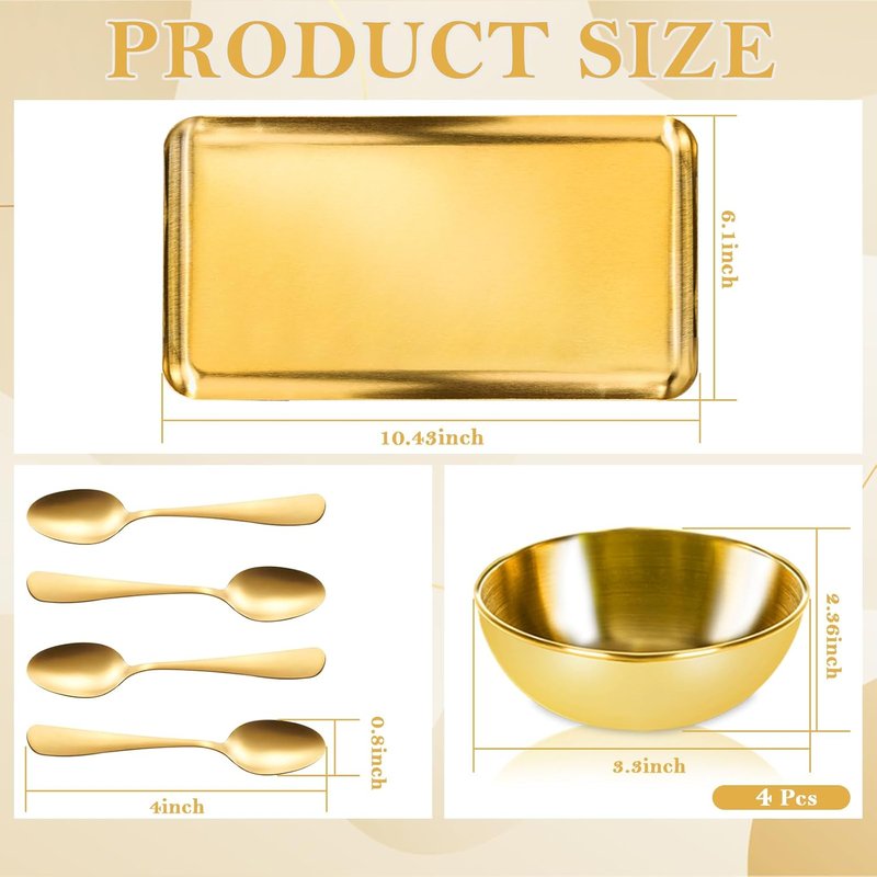 Gold Facial Supplies Set - 9 Pcs Skincare Tray with 4 Stainless Steel Mixing Bowls & Spoons | Spa Essentials for Estheticians