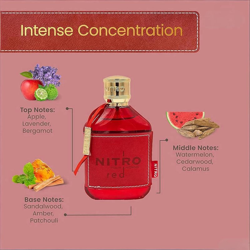 NITRO RED - Luxury Men's Eau De Parfum | Long-Lasting Woody & Floral Fragrance - 3.4 Ounces