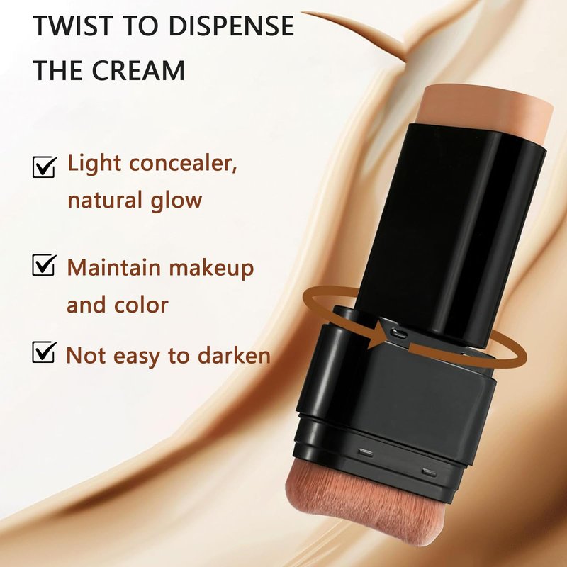 Foundation Stick,2 in 1 Dual-Ended Long-Lasting & Waterproof Concealer Korean Foundation Contour Sticks,Contouring Foundation with Brush,Full Coverage Matte Finish for Face Makeup(02NATURAL)