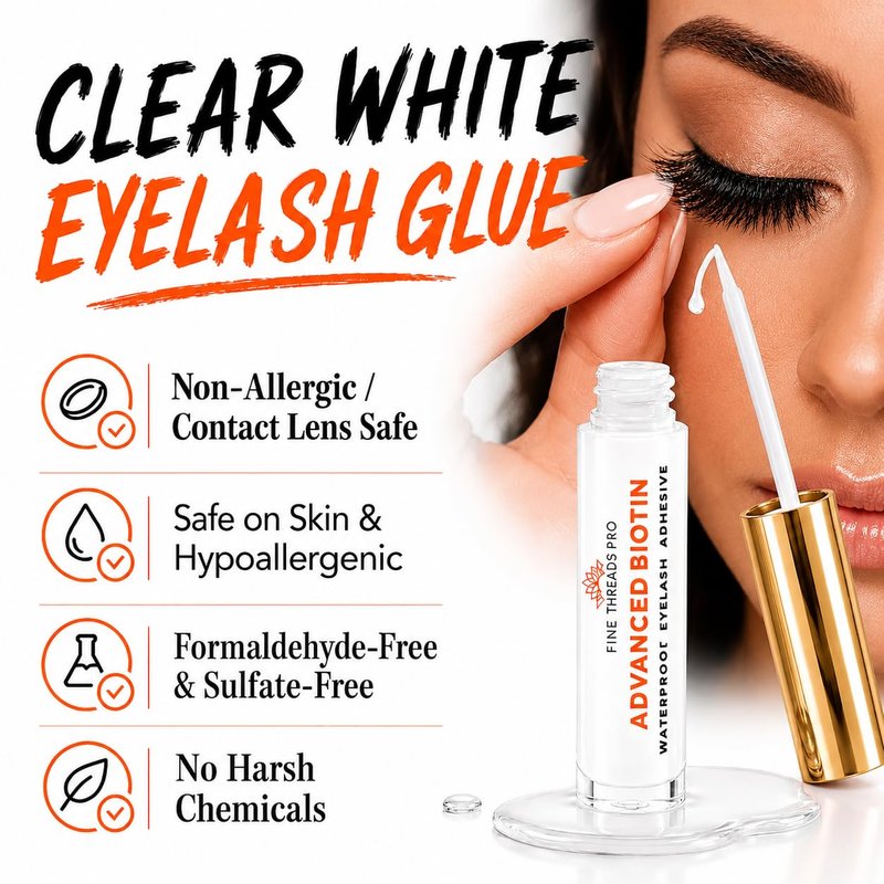 Advanced Biotin Clear Eyelash Glue Sensitive Eyes Safe Latex Free Hypoallergenic Strong Hold Cluster Lash Glue, False Eyelash Extensions Strip Lash Adhesive, Vegan Cruelty Free Waterproof