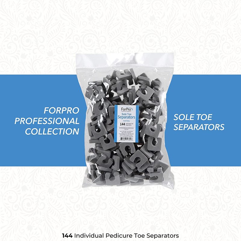 ForPro Professional Collection Sole Toe, Luxurious Foam, Individual Toe Separators for Pedicures, Cool Grey, 144-Count