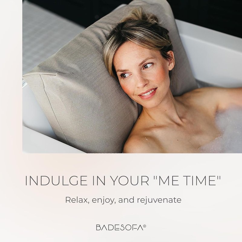 BADESOFA® Luxury Bathtub Pillow L - Large Bath Pillow for Therapeutic Neck and Back Support Quick-Drying - Full Body Bath Tub Cushion - Luxury Spa Cushion in Ivory Pearl