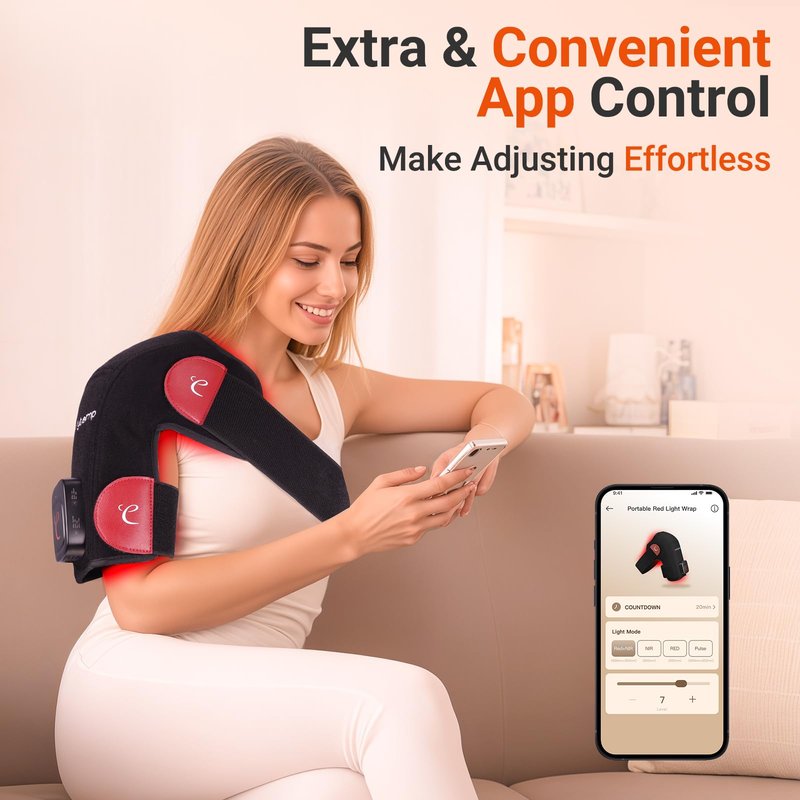 Comfytemp Cordless Red Light Therapy for Shoulder, 94 LEDs Wearable Near Infrared Light Wrap, 3D Portable Flexible Wrap with Timer, 660nm & 850nm, Gifts for Women Mom Men Dad (No Massage,One Size)