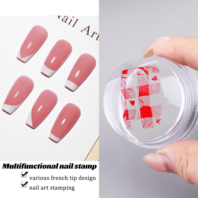 Skiennix French Tip Stamp - Soft Clear Silicone Jelly Head Stamper with 2PCS Scraper Kit for Easy DIY Manicure