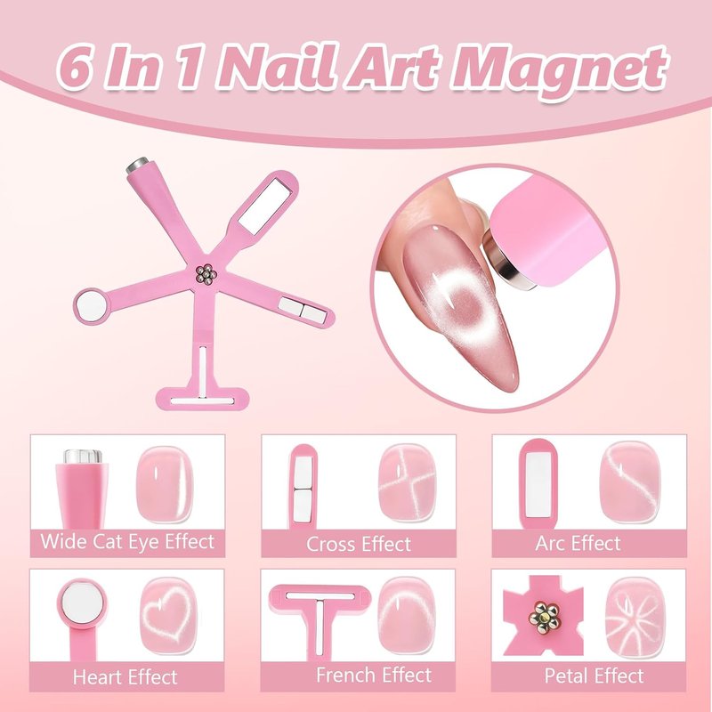 Joyzan Nail Magnet Tool Set - 6-in-1 Multifunctional Cat Eye & Heart Magnet Wand for DIY Nail Art