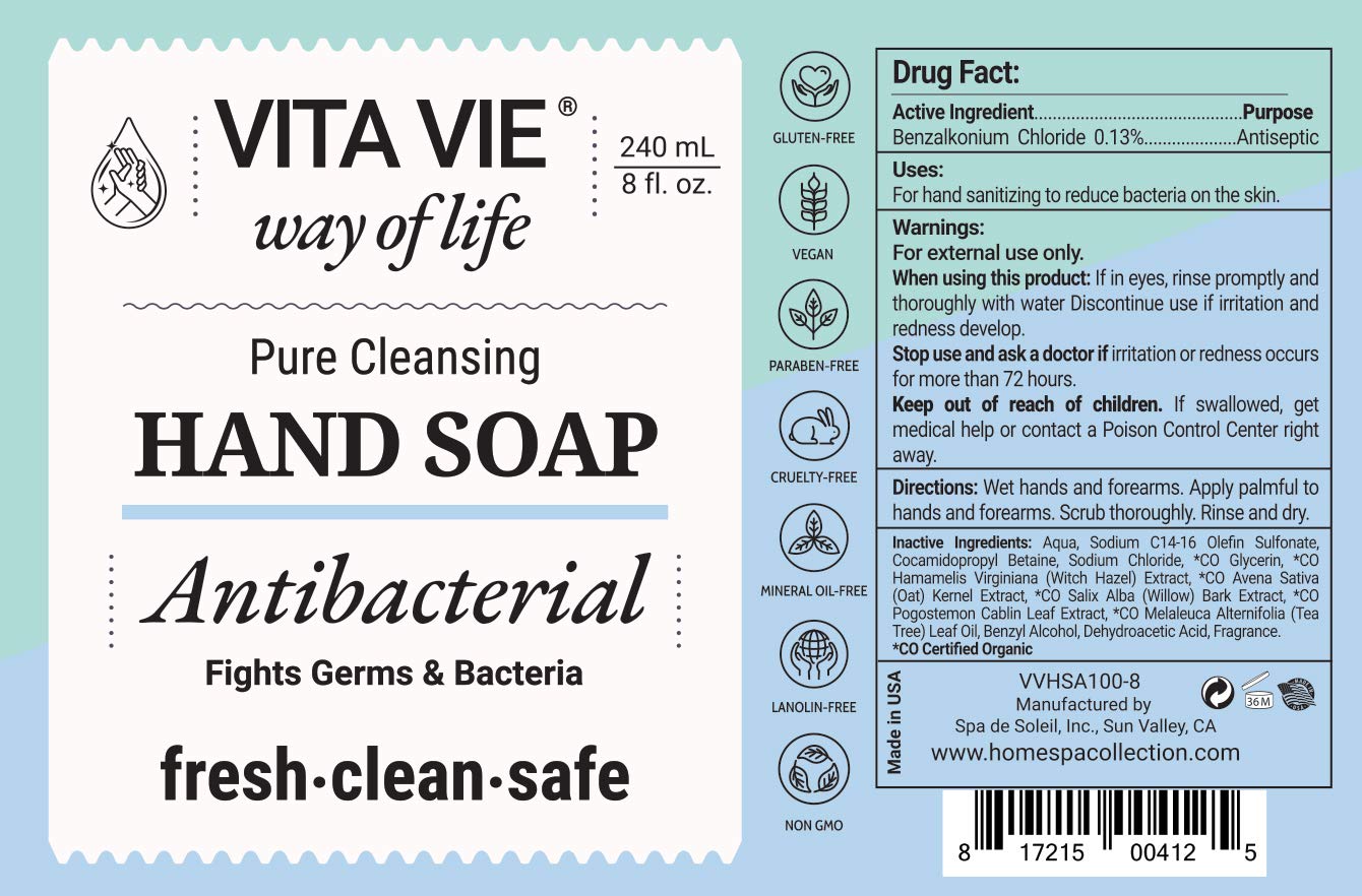 VITA VIE Hand Soap, 8oz/240ml - Cleansing Liquid Hand Wash, Paraben-free, Sulfate-free, Cruelty-free - Made in America - Safe for Kids - Ideal for Home or Office