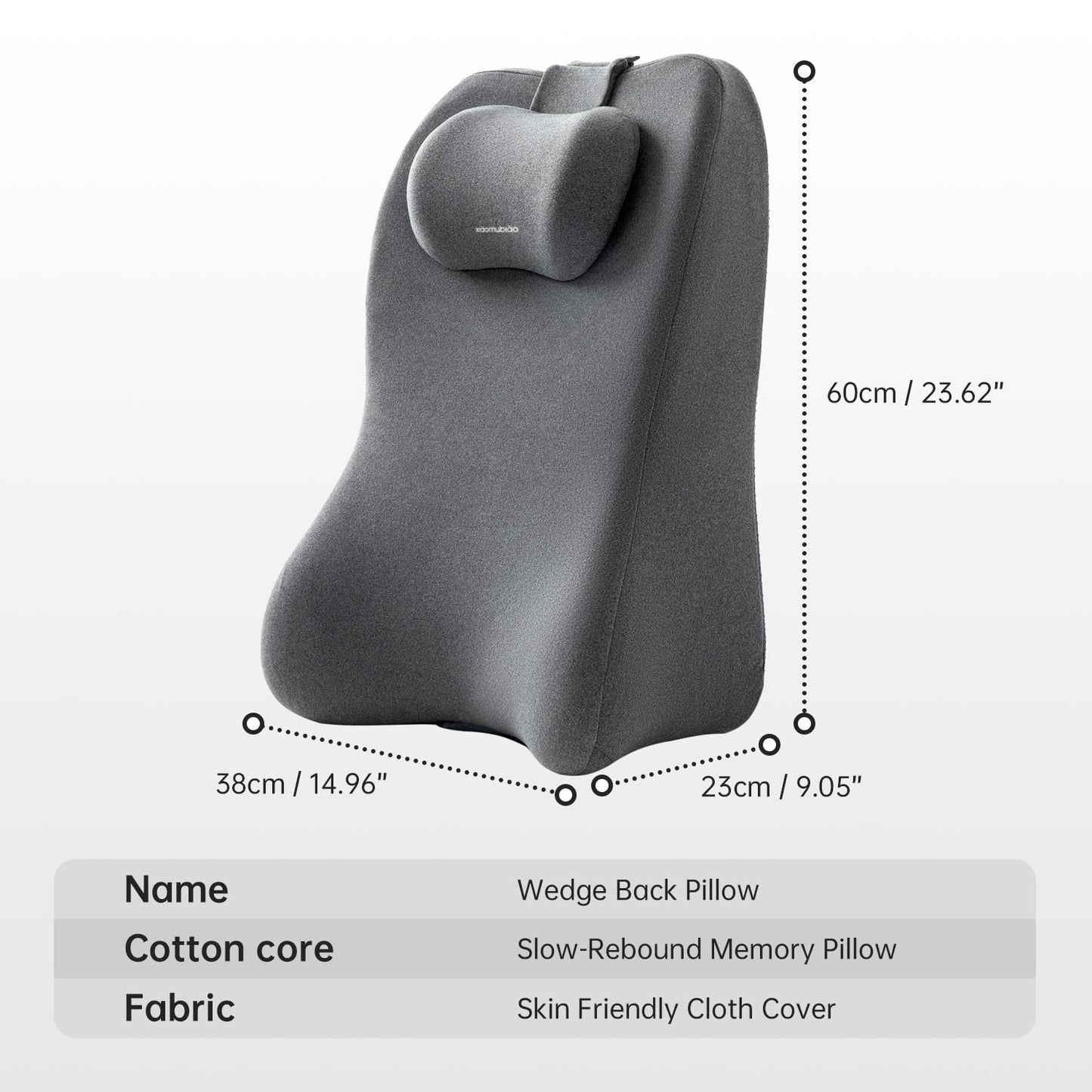 xiaomubiao Reading Pillow, Lumbar Support Pillow for Couch, Sofa Bed Support, Bed Pillow for Sitting up,Ergonomic Memory Foam Pillow for Acid Reflux & Back Discomfort, with Removable Cover Gray