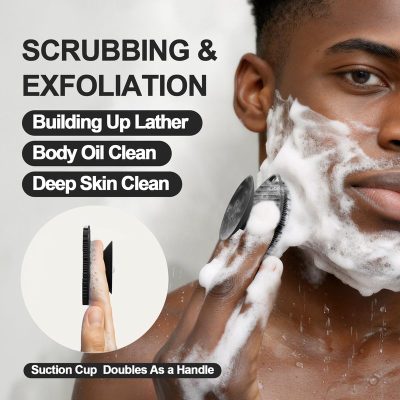 ARIOSOX 2 Pack Face Scrubbers, Silicone Body Scrubber Soft Bristles, Gentle Lather, Exfoliating & Deep Cleaning for Sensitive Skin, Giant Suction Cup Stick Securely (Body + Face Scrubber Black)