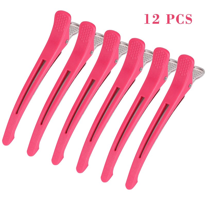 12 PCS Women's Sectioning Styling Hair Clips - Alligator Clips with Silicone Band, No Crease Duck Billed Design for Easy Hairstyling (ROSE)