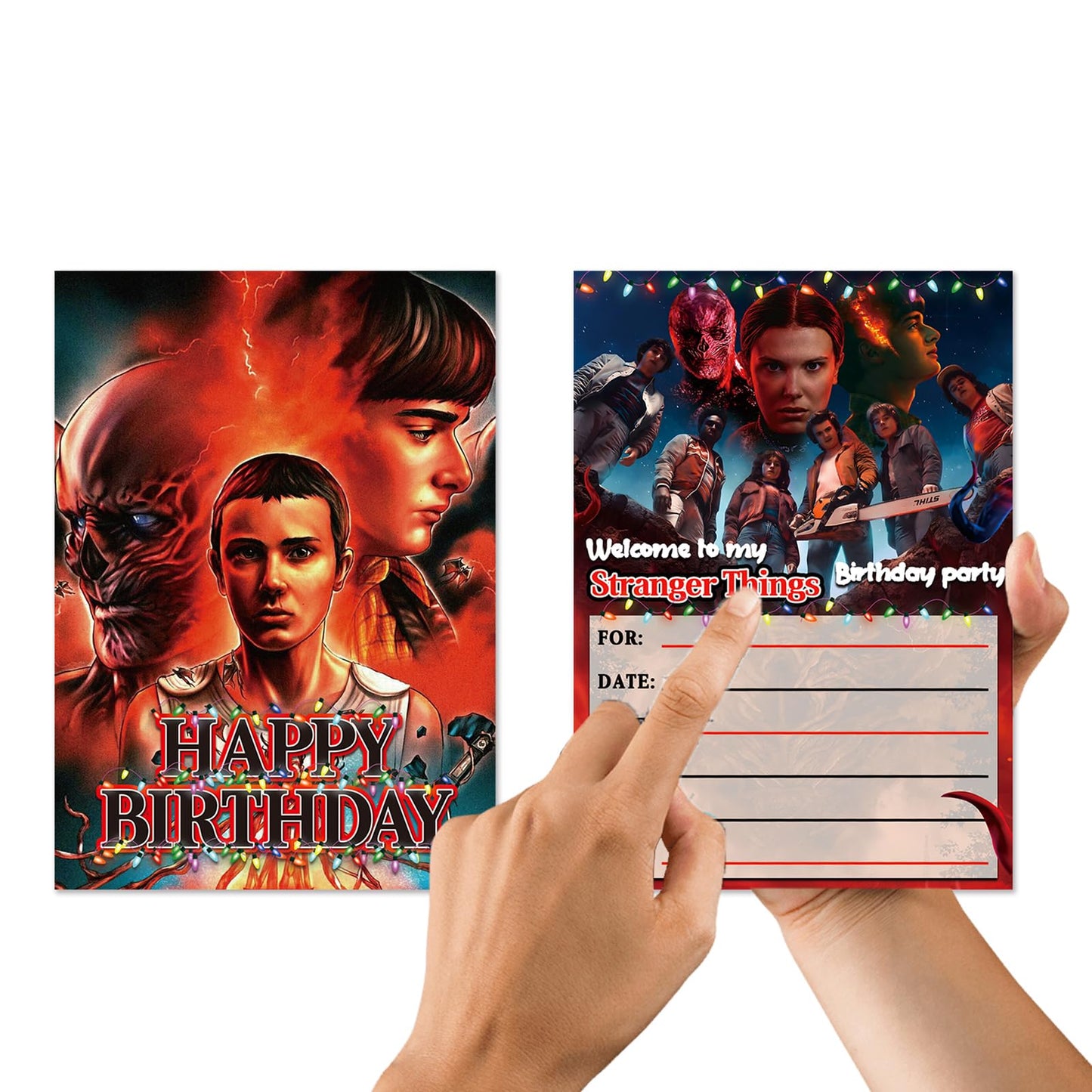 Tsalei 36 Pcs Horror Theme Birthday Invitations, Stranger 5 Movie Birthday Party Invitations, Includes 12 invitation cards, 12 envelopes, and 12 stickers.