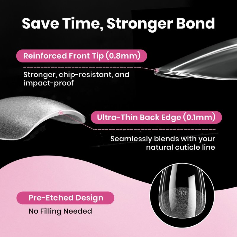 Beetles Medium Almond Nail Tips, 320pcs 16 Sizes(00-14), Pre-Etched Half-Matte Full Cover Soft Gel Nail Tips Flat-X, Clear Press On Fake Nails Acrylic, Easy DIY Nail Extension Salon Gift for Women