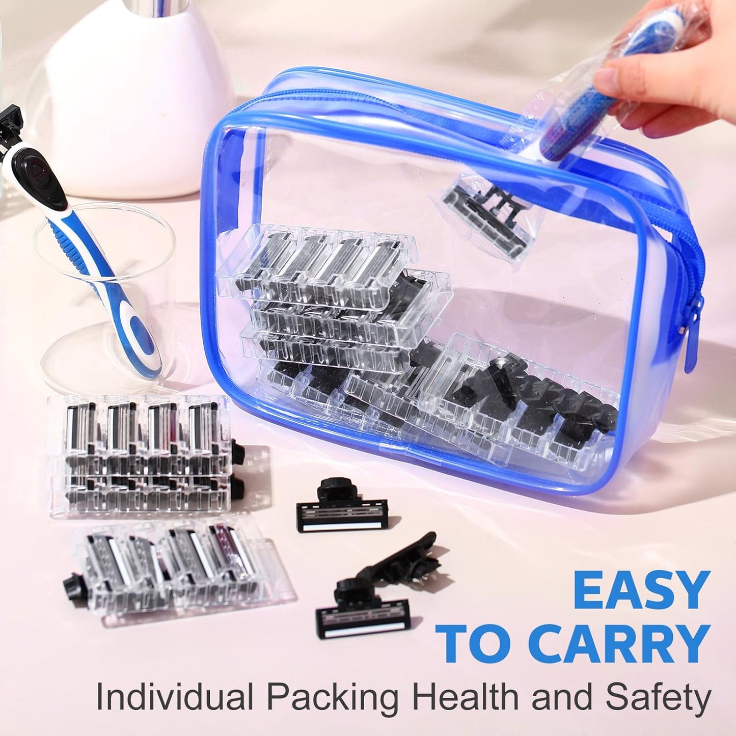 Skiennix Refillable Disposable Razors for Men - Sensitive Skin Travel Shave Set | 50 Pcs with 2 Handles & 48 Cartridges