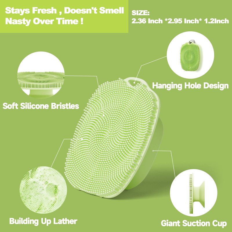 ARIOSOX 2 PCS Face Scrubber, Soft Silicone Face Exfoliator with Suction Cup for Man and Women Deep Skin Clean, Gentle Facial Cleaning Brush Suitable for All Sensitive Skin (Green)