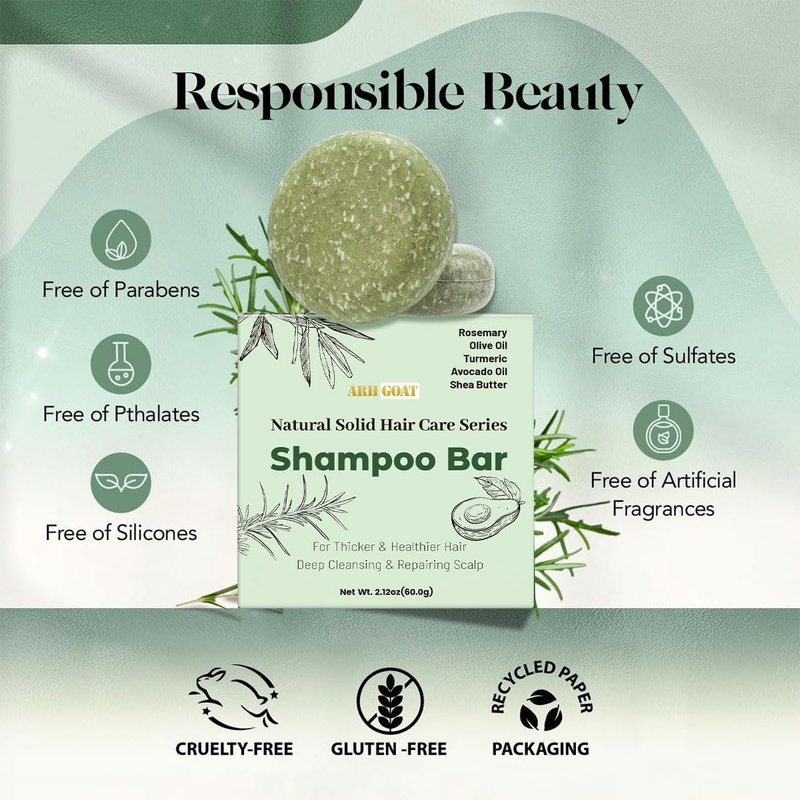 Crownnaturally ARHGOAT Rosemary & Avocado Oil Solid Shampoo Bar – Deep Cleansing & Scalp Repair for Thicker, Healthier Hair