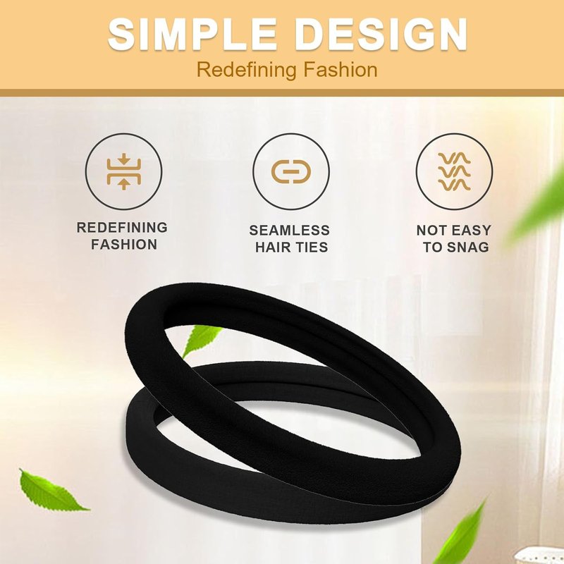 Hair Ties for Women - Black Elastic No-Damage Hair Bands | 60pcs, 2 Inch Seamless Design