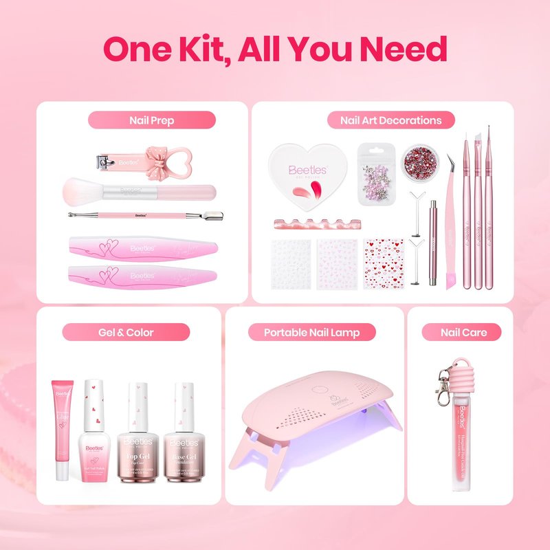 Beetles 30 Pcs Gel Nail Polish Kit with U V Light - 6 Colors Red Cat Eye Gel Polish Set Pink Jelly Glitter Sweet Date Collection with Heart Magnet Manicure DIY Salon Gifts for Mom Women