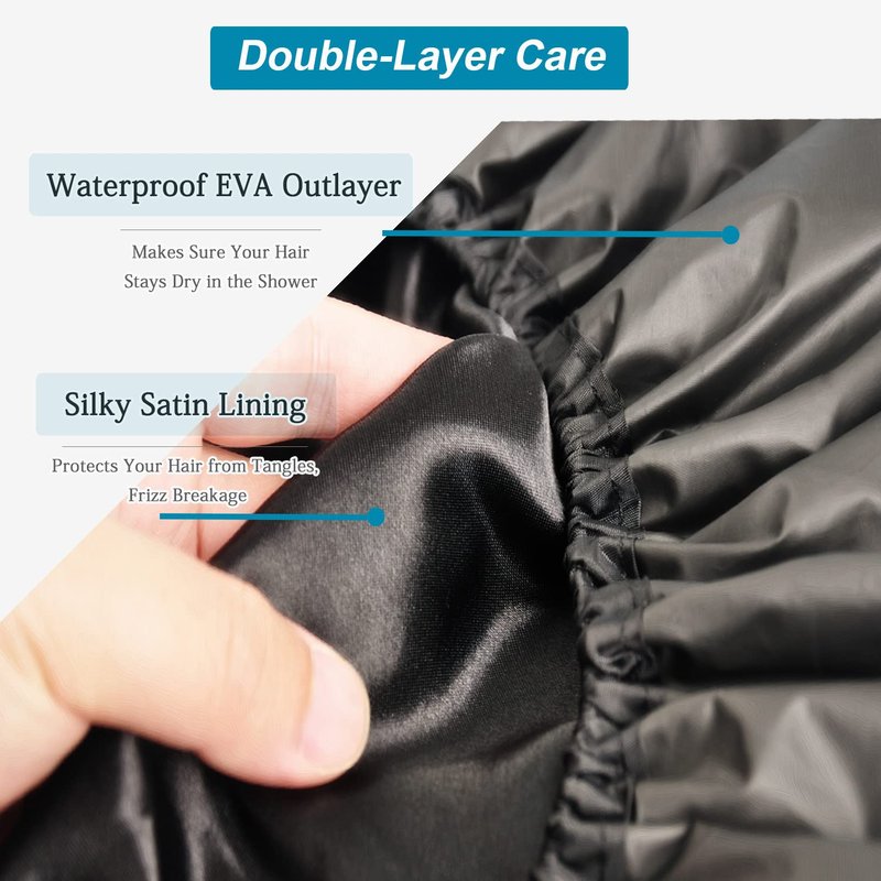 Sheomern 3 Pcs Super Jumbo Adjustable Satin Lined Shower Caps for Long Hair & Braids, Extra Extra Large Shower Cap for Women & Men, XXL Shower Cap with Waterproof Edge for Dreadlocks, Locs (Black)