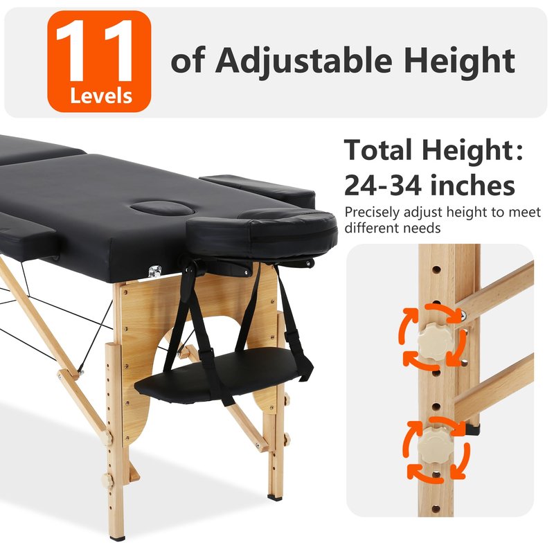 PayLessHere Massage Bed Portable Massage Table 24 inch Wide Lash Bed 2 Folding Height Adjustable Spa Table with Non-Woven Bag for Spa Footmassage Facial CareSpa Tattoo