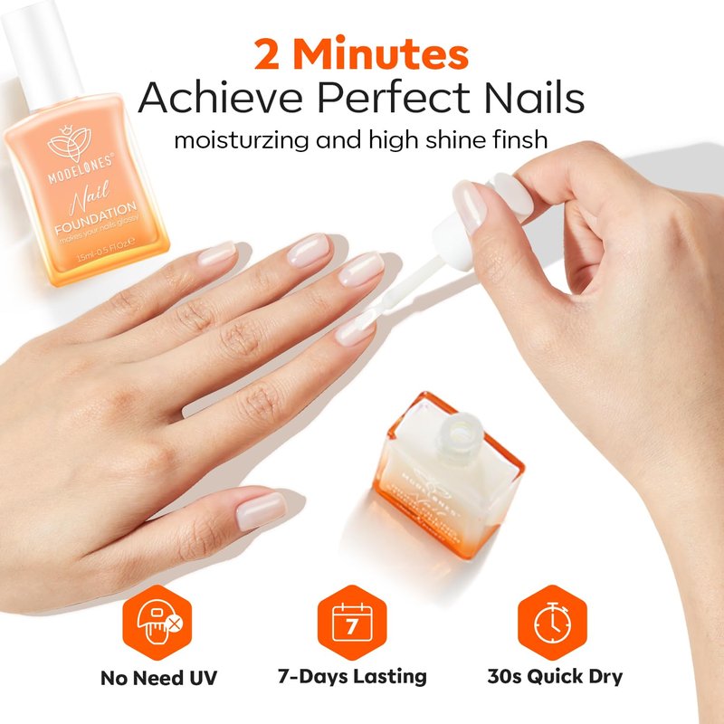 modelones Nail Strengthener and Growth 2 Pcs Milky White Nude Orange Nail Polish Kits Nail Hardener Extra Strong and Growth Nail Repair for Damaged Nails Care for Women Gifts 30ml