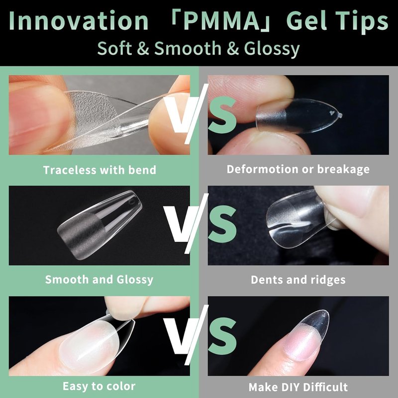 Long Coffin Nail Tips - 216pcs Acrylic Ballerina Fake Nails | Matte Clear Pre-Shaped Full Cover for DIY Manicure, 12 Sizes