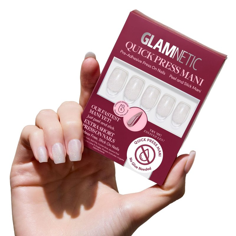 Glamnetic Quick Press Mani - No Glue Press On Nails, Just Peel and Stick, Square Extra Short Nails, Mess Free, Salon Quality Stick On Nails, Daydream Veil | in 15 Sizes - 30 Nail Kit