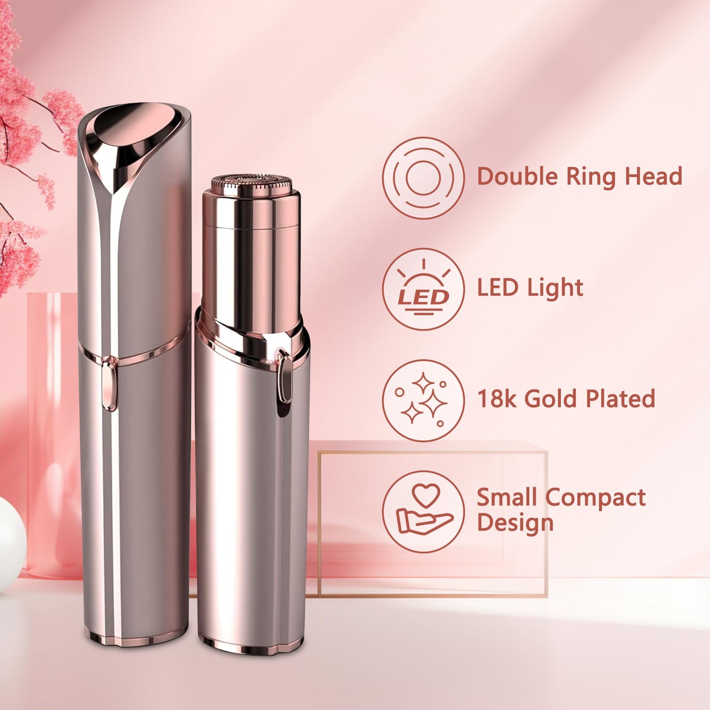 Facial Hair Remover for Women - as Seen on TV Painless Face Shaver - Electric Hair Removal Device for Face Lips Peach Fuzz with Light (Rose Gold)