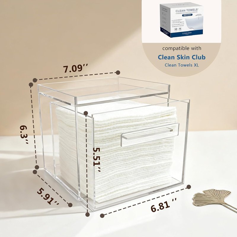 Clean Skin Club | Acrylic Disposable Facial Towel Holder - Clear Storage Box for Bathroom & Vanity